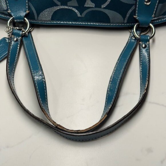 Coach Teal Metallic Silver Logo Jacquard Gallery Tote Bag Purse F20426 - Picture 13 of 15